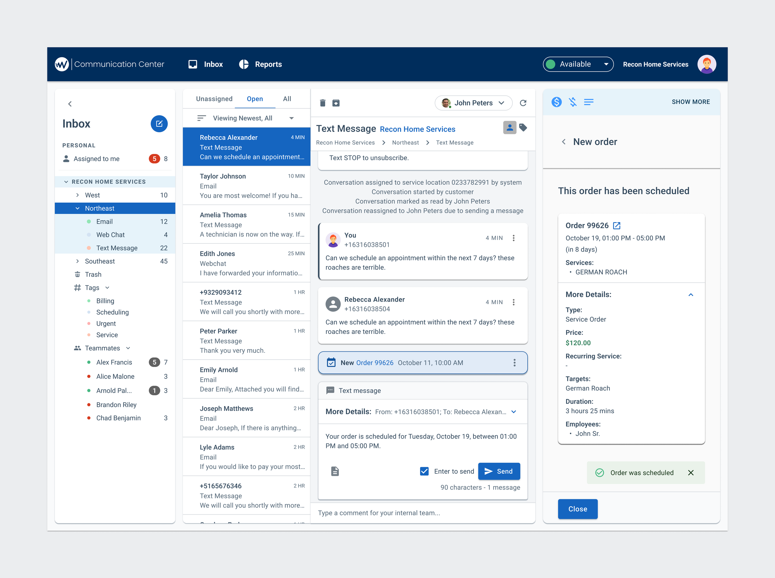 Shipped Quick Actions scheduling flow in Communication Center