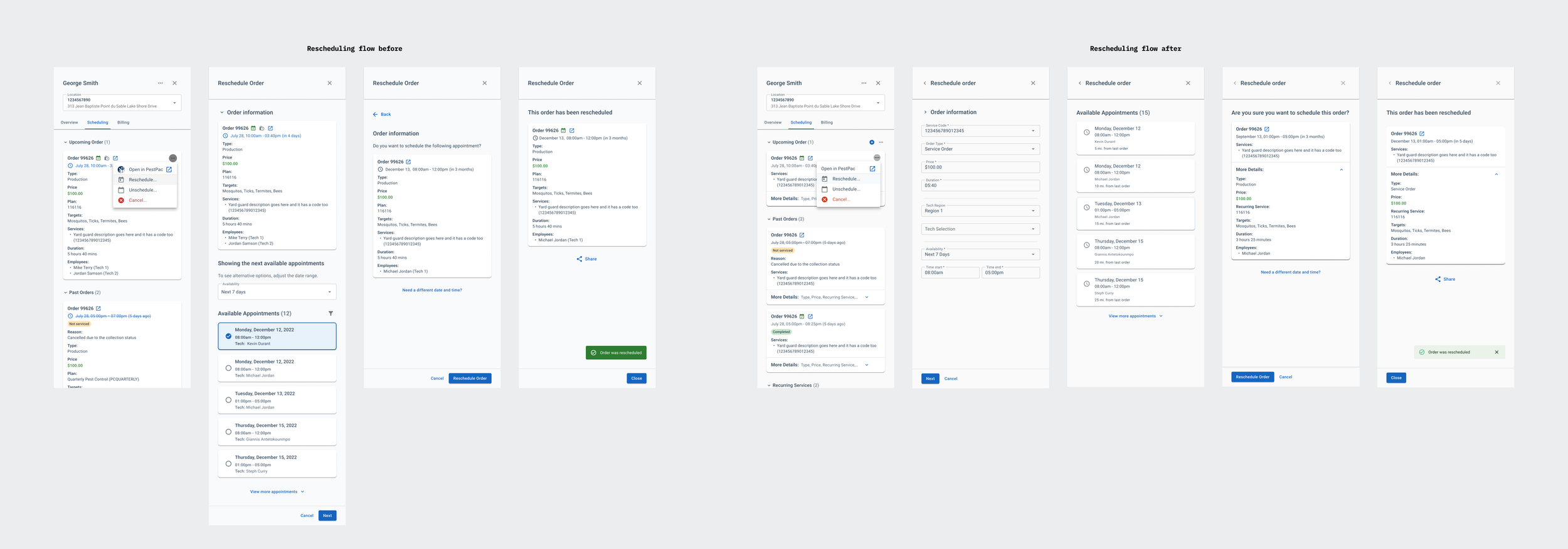 Rescheduling flow before and after redesign